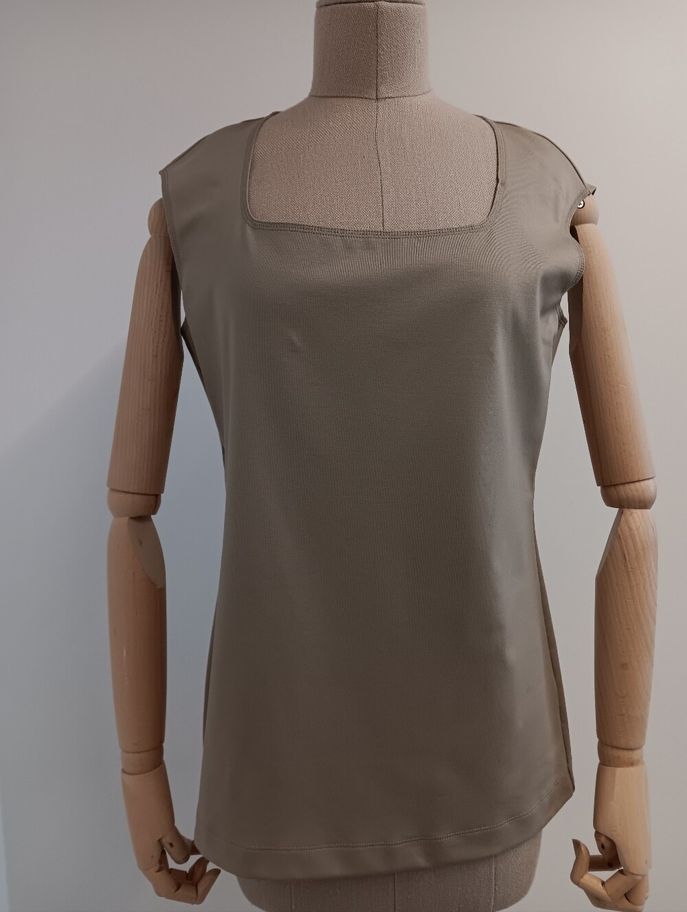 LAFAYETTE 148 NEW YORK Beige Cotton Rib Square Neck Tank - Med